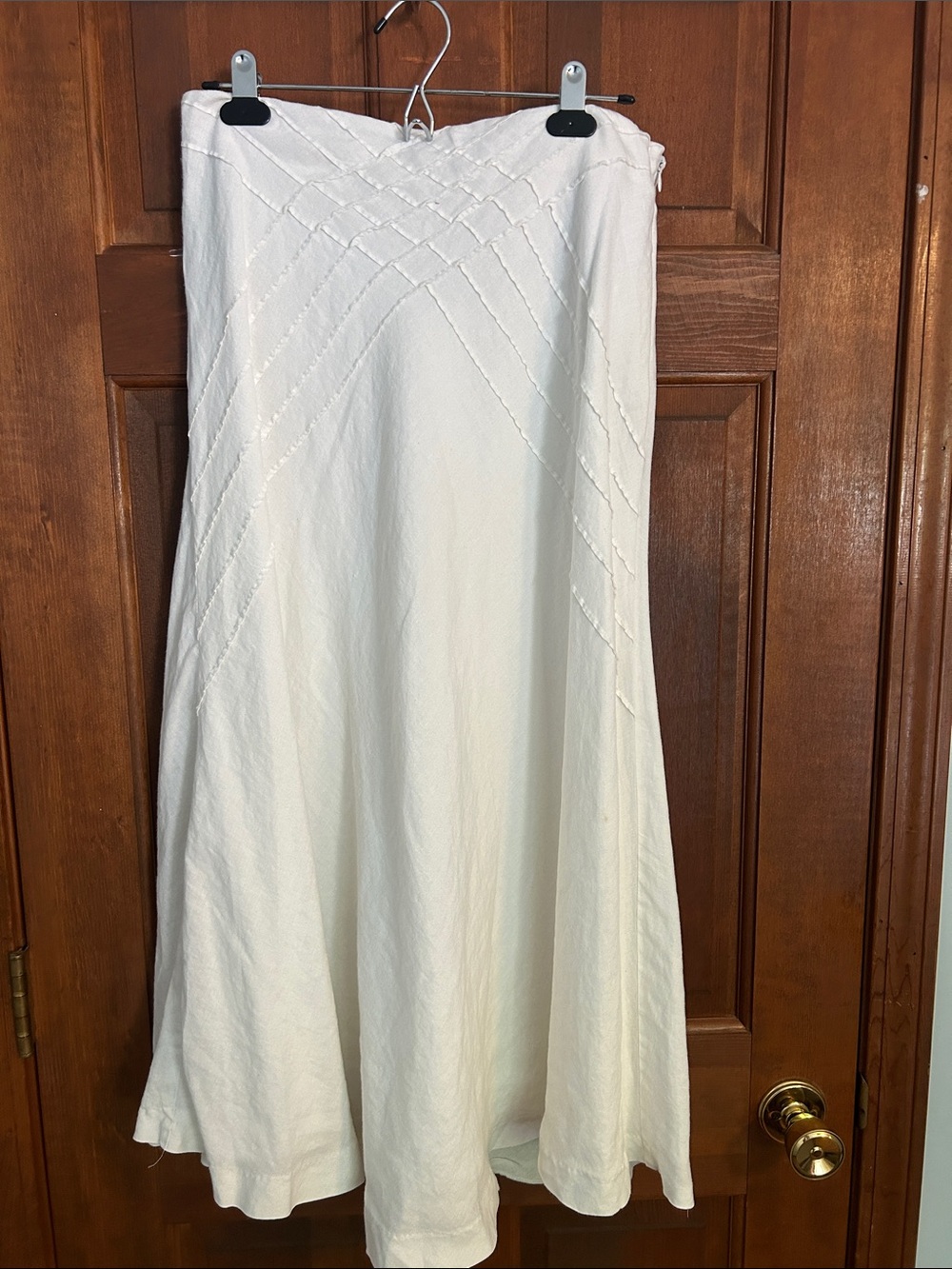 Women's White Maxi Skirt with Diagonal Embroidery